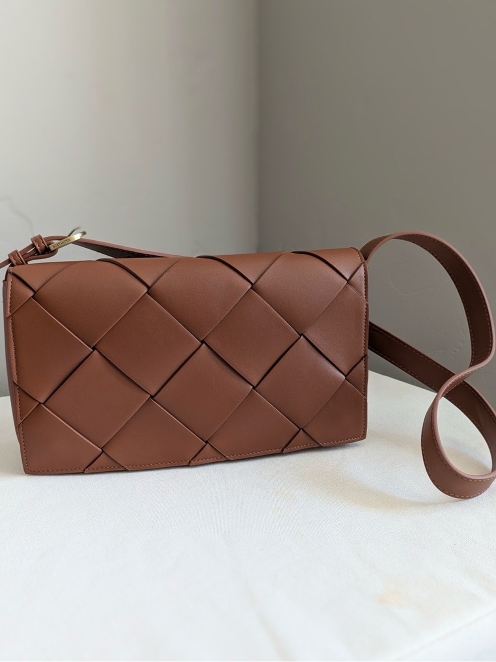 NWOT Woven Shoulder Bag in Brown Faux Leather